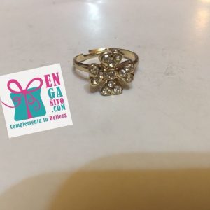 Anillo flor con brillos dorado